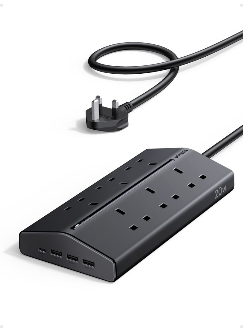 يو جرين موزع طاقة 15° 10 في 1، كابل بطول 1.5 متر، 6 منافذ تيار متردد و4 منافذ USB (3A1C)، شريط طاقة عالي التحمل بقدرة 3250 واط/13 أمبير، مزود بمنفذ USB-C PD بقدرة 20 واط و3 منافذ USB-A، شحن سريع متعدد البروتوكولات (PD3.0/QC3.0/FCP/AFC)، حماية من الحمل الزائد وقصر الدائرة، موزع طاقة منزلي ومكتبي - Image 1